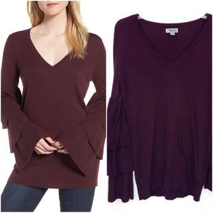 Chelsea28 Maroon Tier Ruffled Sleeve Sweater S